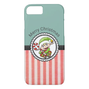 Cute Holiday Elf with Candy Cane Merry Christmas iPhone 8/7 Case