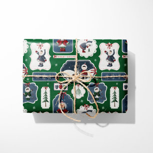Cute Holiday Eskimo Tags Green Wrapping Paper