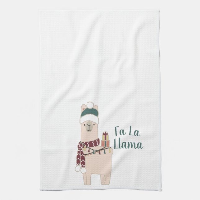 Cute Holiday Fa La llama design Tea Towel (Vertical)