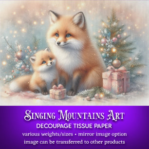 Cute Holiday Fox Family Christmas Craft Decoupage Tissue Paper
