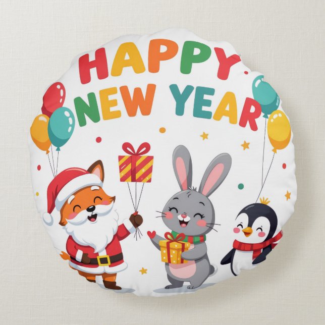 Cute Holiday Gift for Kids Round Pillow-New Year Round Cushion (Back)