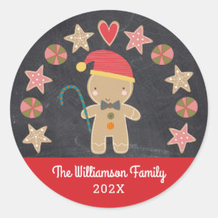 Cute Holiday Gingerbread Boy Cookie Chalkboard Red Classic Round Sticker