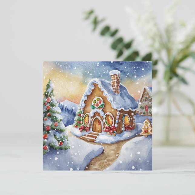 Cute Holiday Gingerbread House  Invitation (Standing Front)