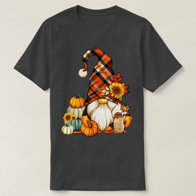 Cute Holiday Gnome For Thanksgiving With Fall Pump T-Shirt (Design Front)