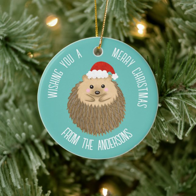 Cute Holiday Hedgehog Ceramic Ornament (Tree)