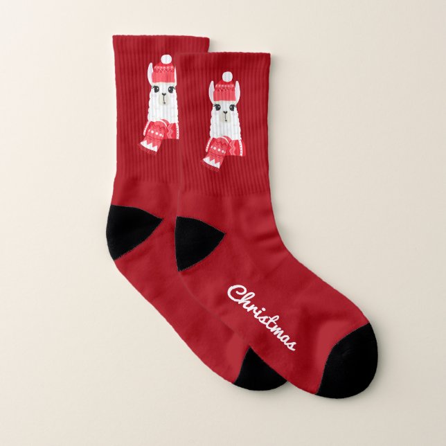 Cute Holiday Llama Personalised Socks (Pair)