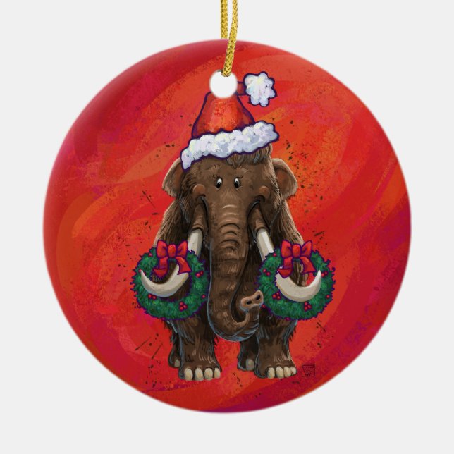 Cute Holiday Mastodon  Ceramic Ornament (Front)