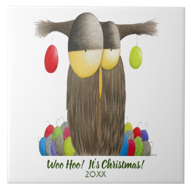 Cute Holiday Owl Ceramic Tile (Front)