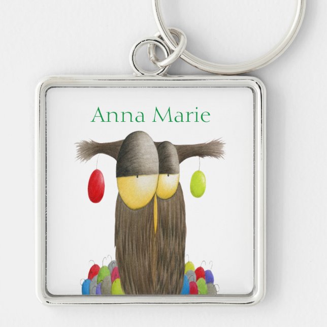 Cute Holiday Owl Key Ring (Front)
