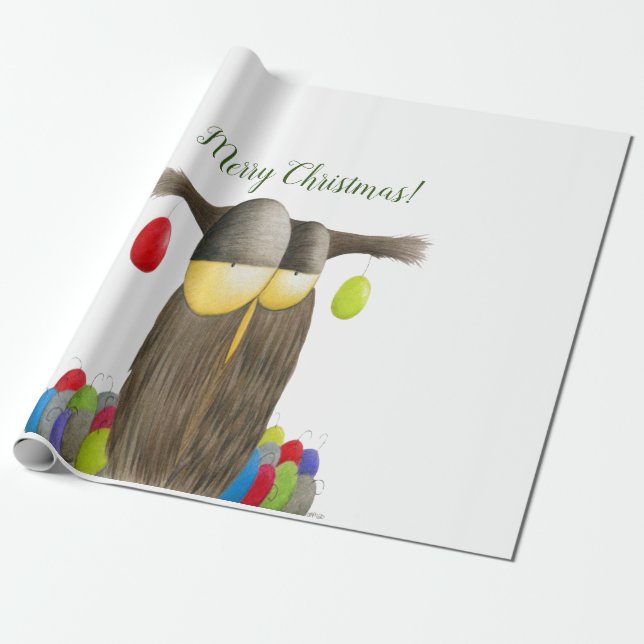 Cute Holiday Owl Wrapping Paper (Unrolled)