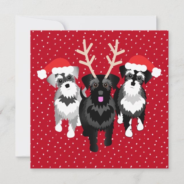 Cute Holiday Party Invitations with Schnauzers (Front)