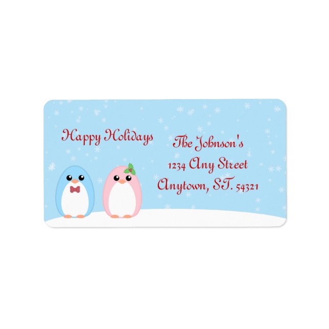 Cute Holiday Penguin Couple Label (Front)