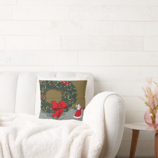 Cute Holiday Pillow with a mouse and wreath.