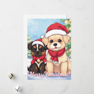 Cute Holiday Puppies in Santa Hats Card
