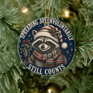 Cute Holiday Racoon Ceramic Ornament