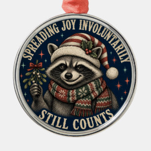 Cute Holiday Racoon Metal Ornament