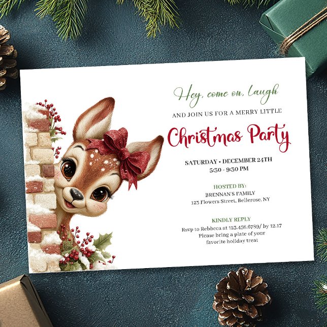 Cute holiday reindeer peeking kids event invite (Cute holiday reindeer peeking kids event invitation)