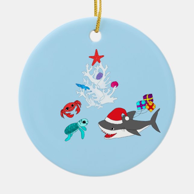 Cute Holiday Shark Ornament (Front)