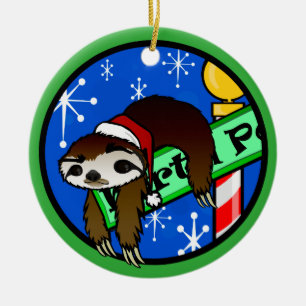 CUTE HOLIDAY SLOTH CHRISTMAS CIRCLE ORNAMENT