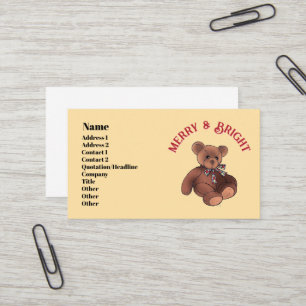 Cute Holiday Teddy Bear Merry and Bright Christmas Business Card