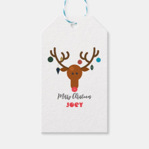 Cute Holiday Whimsical Reindeer Christmas Ball  Gift Tags