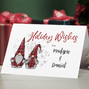 Cute Holiday Wishes Rustic Gnome Red Buffalo Plaid