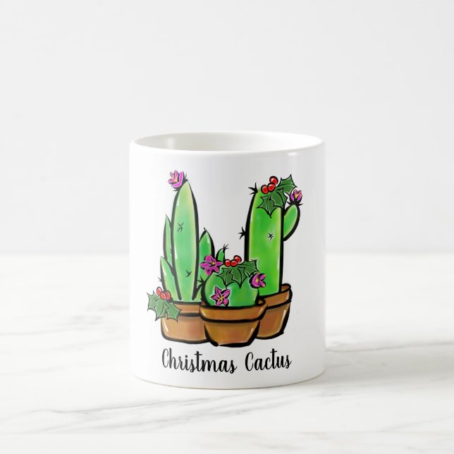 Cute holiday Xmas Cactus cacti succulents  Coffee Mug (Center)