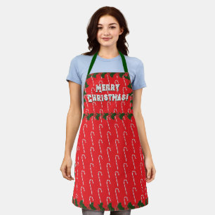 Cute Holly & Candy Cane Red Christmas Apron