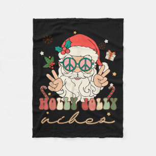 Cute Holly Christmas Jolly Vibes Hippie Santa Wint Fleece Blanket