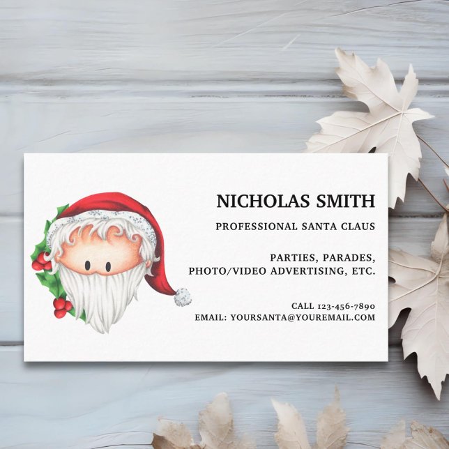Cute Holly Christmas Santa Claus  Business Card (Creator Uploaded)