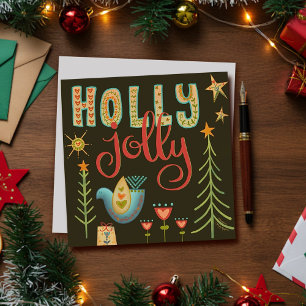 Cute Holly Jolly Folk Inspirivity Holiday Card