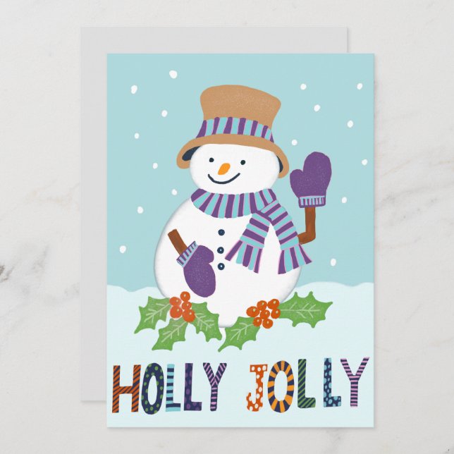 Cute Holly Jolly Snowman Christmas Holiday Photo  (Front/Back)