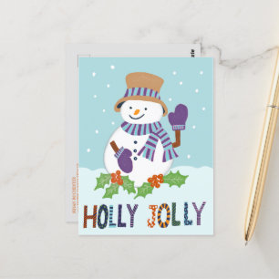 Cute Holly Jolly Snowman Christmas Holiday Photo  Postcard