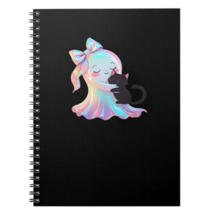 Cute Holographic Ghost Hugging Black Cat Cosy Girl Notebook