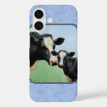 Cute Holstein Calf & Cow Sky Blue