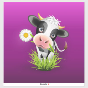 Cute Holstein cow in grass over purple