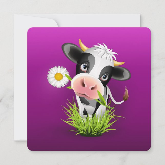 Cute Holstein cow in grass over purple Card (Front)