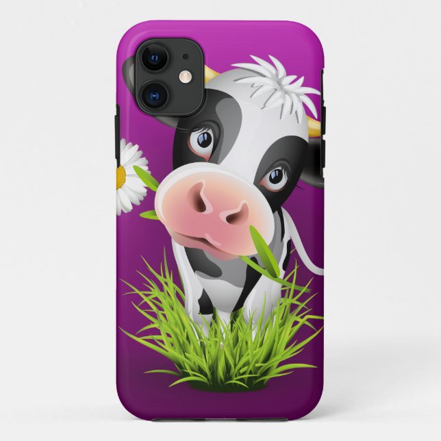 Cute Holstein cow in grass over purple Case-Mate iPhone Case (Back)
