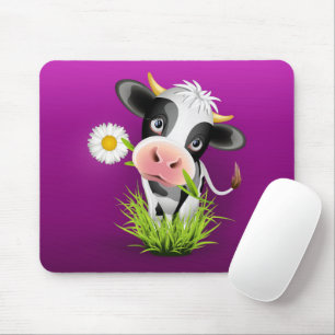 Cute Holstein cow in grass over purple Mouse Pad