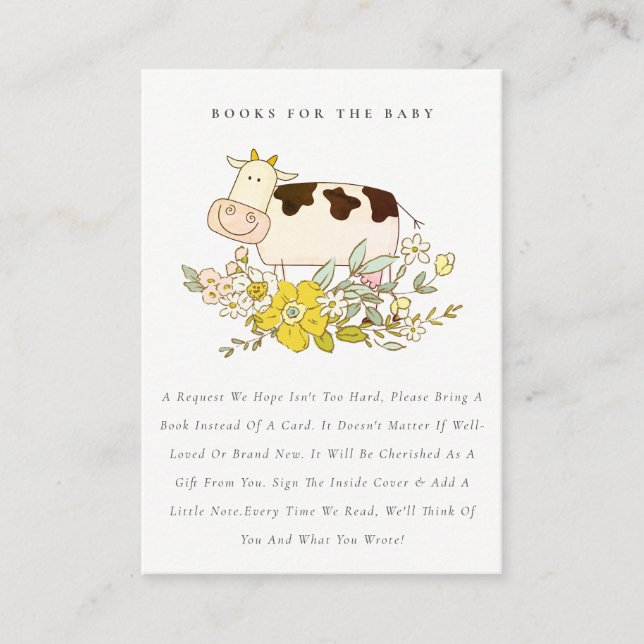 Cute Holy Cow Farm Floral Books For Baby Shower Enclosure Card (Front)