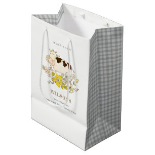 Cute Holy Cow Farm Floral Kids Any Age Birthday Medium Gift Bag