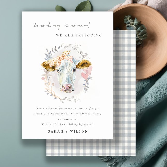 Cute Holy Cow Farm Floral Pregnancy Announcement  (Creator Uploaded)