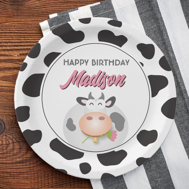 Cute Holy Cow Farm Themed Cow Print Happy Birthday Paper Plate (Creator Uploaded)