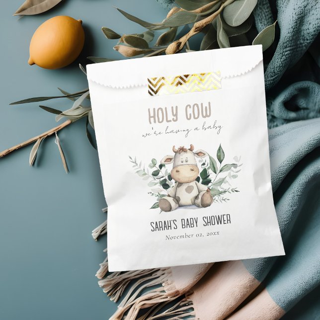 Cute Holy Cow Foliage Pastel Neutral Baby Shower Favour Bag (Creator Uploaded)
