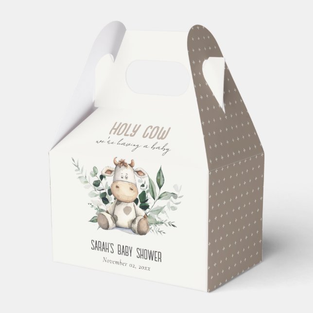 Cute Holy Cow Foliage Pastel Neutral Baby Shower Favour Box (Front Side)