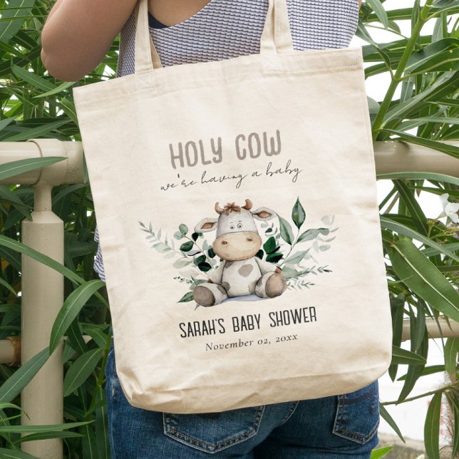 Cute Holy Cow Foliage Pastel Neutral Baby Shower Tote Bag (Creator Uploaded)