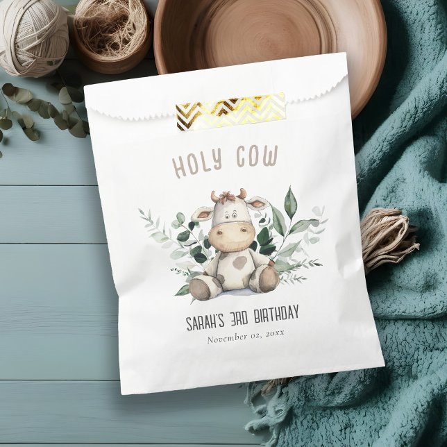 Cute Holy Cow Foliage Pastel Neutral Kids Birthday Favour Bag (Creator Uploaded)
