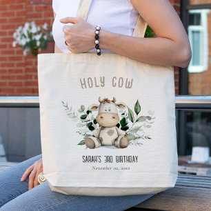 Cute Holy Cow Foliage Pastel Neutral Kids Birthday Tote Bag