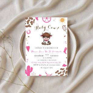 Cute Holy cow highland cow birthday invitation 