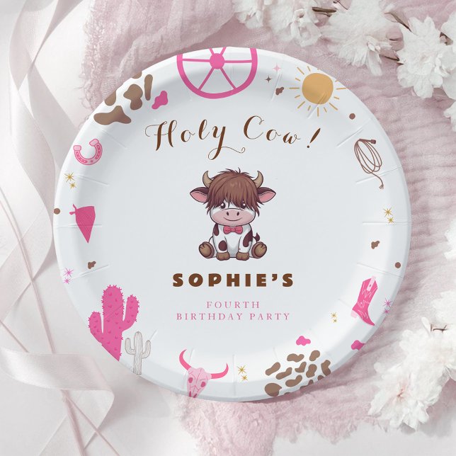 Cute Holy cow highland cow birthday  Paper Plate (Creator Uploaded)